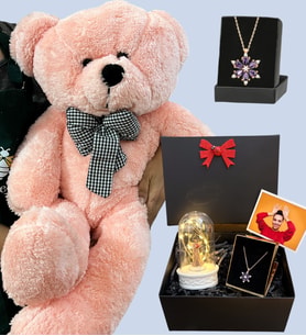 Kişiye Özel Premium Hediye Seti - Büyük Boy Pembe Peluş Ayıcık ve Fotoğraflı Hediye Kutusu (Model 6)