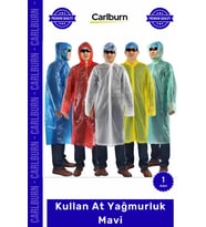 Özel Üretim Su Geçirmez Polietilen Pratik Kapüşonlu Standart Beden Hafif Kullan At Yağmurluk Mavi