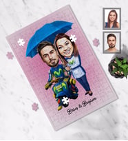 Kişiye Özel  Vespa Motorcu Sevgili Karikatürlü A4 99 Parça Puzzle Mod-1