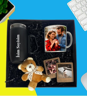 Kişiye Özel Premium Kutu Kulplu Termos Bardak Fotoğraflı Kupa Bardak Peluş Ayıcık Anahtarlık Ahşap Kahve Mdf Masaüstü Resimli Ahşap Çerçeve iki adet