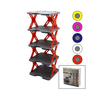 YENİ NESİL AKORDİYON - KATLANIR - 5 KATLI PLASTİK AYAKKABILIK GRİ TABAN-27X27CM - RENKLİ AYAKLAR (5680)