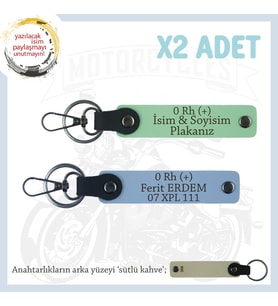 Yolculara Özel Kişiselleşmiş , İsim Plaka ve 0 Rh (+) Kan Grubu Yazılı x2 Anahtarlık, Yeşil-Mavi-SK (Çok Renkli)