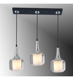 TT603-3S-SY-KR TT Aydınlatma Mat Siyah - Krom 3 lü Silindir Çift Camlı Sıralı Avize