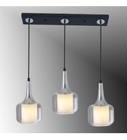 TT603-3S-SY-KR TT Aydınlatma Mat Siyah - Krom 3 lü Silindir Çift Camlı Sıralı Avize