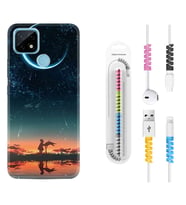 Realme C11 C21 C21Y C25Y C11 2021 Kılıf Kablo Koruma Spiral Silikon Ay ve Kız 1720