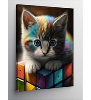 Kanvas Tablo Yavru Kedi Ve Zeka Kübü