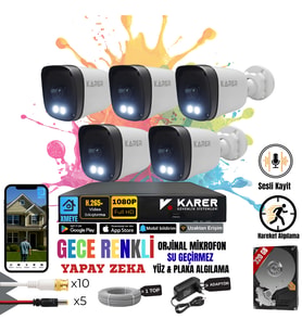 ExitCam 5 Kameralı 2 MP Full HD AHD Güvenlik Kamera Sistemi – Sesli, Gece Renkli, 320 GB HDD, 8 Kanal DVR