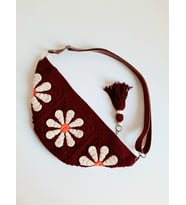 Elchandmade Tığ İşi Örgü Papatya Motifli Bordo Freebag Çanta