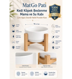 MAtGo Pati Çam Ağacı Kedi Köpek Beslenme Mama ve Su Kabı Seramik Kaseli 500Ml Hacim Kaymaz 2 Adet