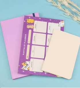 Kişiye Özel Mor Defter & Haftalık Planner & Dikişli Mini Not Defteri Okula Dönüş Hediye Seti
