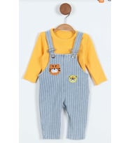 Aykidsclup Erkek Bebek Çizgili Kaplan Desenli Salopetli 2’li Takım 1291255-S