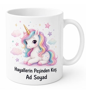 Tek Boynuzlu At Unicorn Desenli Rengarenk Masalsı Çocuk Kupası Hediye Bardak