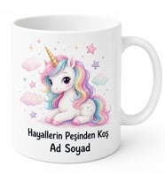 Tek Boynuzlu At Unicorn Desenli Rengarenk Masalsı Çocuk Kupası Hediye Bardak