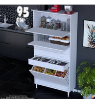 Eliusta Yaren 95 cm Erzak Dolabı 2 Kapaklı 3 Çekmeceli Sepetli Çok Amaçlı Mutfak Kiler Dolabı 95x194x32 cm