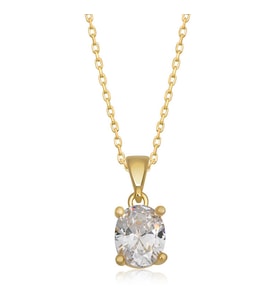 Gümüş Gold Oval Zirkon Taşlı Kadın Kolye