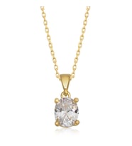 Gümüş Gold Oval Zirkon Taşlı Kadın Kolye