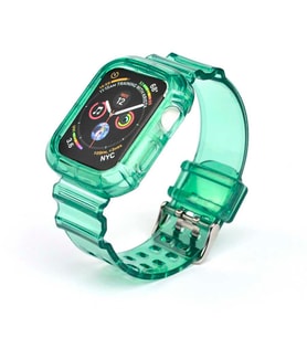 Apple Watch 44mm KRD-27 Şeffaf Renkli Transparan Silikon Kordon (Yeşil)