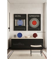 Geometrik Soyutlama 2'li Ahşap Çerçeveli Tablo Seti