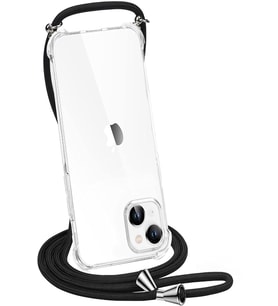 Teknomoda Apple iPhone 15 Plus Kılıf Boyun Omuz Askılı iPli Anti Şok Korumalı Şeffaf Silikon Siyah iPli