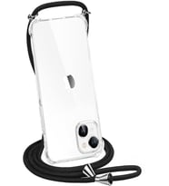 Teknomoda Apple iPhone 15 Plus Kılıf Boyun Omuz Askılı iPli Anti Şok Korumalı Şeffaf Silikon Siyah iPli