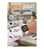 Beyaz Akıllı Saat Nabız Ölçerli Uyku Takipli Günlük Aktivite Analizli