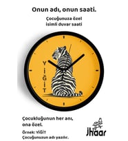 İsme Özel Soyut Kaplan Çocuk Odası Duvar Saati Orta Boy 30 cm Siyah Camlı Sessiz