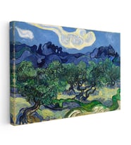 Kanvas Tablo Van Gogh Zeytin Ağaçları Mavi Dağlar Bulutlu Ressam Tablosu Ev Ofis Duvar Dekoru