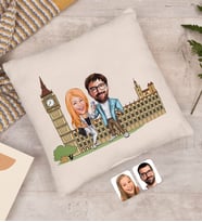 BK Gift Kişiye Özel Sevgililer Big Ben Karikatürlü Beyaz Yastık-1