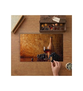 Kırmızı Şarap ve Üzümler Tasarımı 240 parça Ahşap Puzzle Ahşap Kutuda MP01351