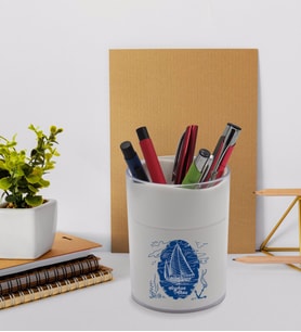 BK Gift Kişiye Özel Gemi Tasarımlı Beyaz Akrilik Kalemlik - Model 2