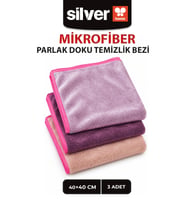 Silver Home Luxury 3’lü Parlak Dokulu Universal Mikrofiber Temizlik Bezi 40x40 cm İz Bırakmaz Lila Pembe Mor