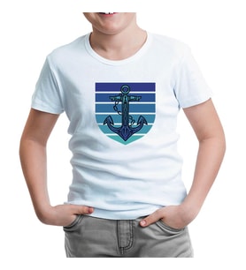 Anchor on a Blue Toned Background Beyaz Çocuk Tshirt