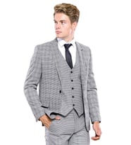 Ekose Gri Yelekli Slim Fit Takım Elbise  Wessi
