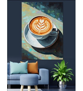 Beyaz Fincanda Modern Latte Sanatı Dekoratif Kanvas - Mdf Ahşap Tablo