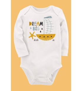 Organik Baskılı Pamuklu Unisex Bebek Body UZUNKOLE117