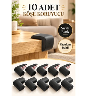 10'lu Paket Yumuşak Köşe Koruyucu Bebek Güvenliği Kenar Ve Köşe Koruma Seti Siyah Renk 10 Adet Sivri Kenar Koruyucu