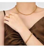 Çelik Takı Seti Bileklik Kolye Burgu Zincir Model 3 mm Kalınlık 18-55 cm Uzunluk Altın Sarısı Gold