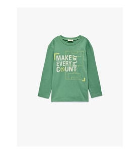 Koton Bisiklet Yaka Baskılı Yeşil Erkek Çocuk Uzun Kollu T-shirt 6WKB10374TK