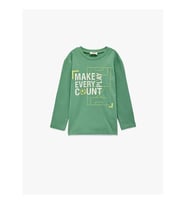 Koton Bisiklet Yaka Baskılı Yeşil Erkek Çocuk Uzun Kollu T-shirt 6WKB10374TK
