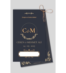 Nikah Düğün Nişan Kına Davetiyesi İkiz İp Bağlamalı 5069 Kodlu