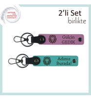 Aslan Motifli Deri Tasarım, Erkek Sevgiliye Özel Yazılabilir Hediyelik Set, Pembe-Koyu Turkuaz (Çok Renkli)