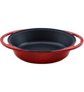 Lava Döküm Yuvarlak Derin Kızartma Tavası Döküm Demir Yekpare Çift Kulplu Çap(Ø)27cm. (Kırmızı)