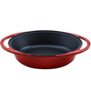 Lava Döküm Yuvarlak Derin Kızartma Tavası Döküm Demir Yekpare Çift Kulplu Çap(Ø)27cm. (Kırmızı)