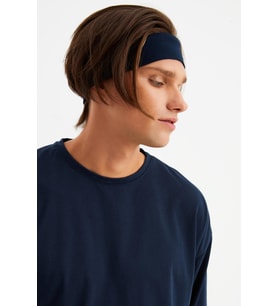 Lacivert Erkek Pamuklu Penye, Kaymaz, Terletmez, Ultra Hafif, Spor Saç Bandı Bandana