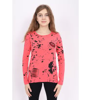 Toontoy Kız Çocuk Sweatshirt  Lazer Kesim Dudak Nakışlı (Nar Çiçeği)