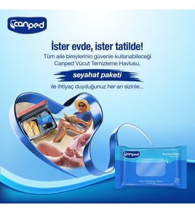 Canped Yetişkin Vücut Temizleme Islak Mendil Havlu 24 Yaprak Seyahat Boy 144 Lü Set  (3456 Yaprak)