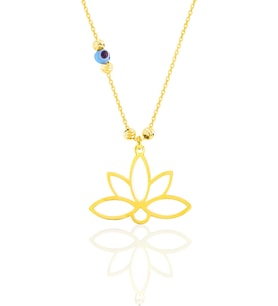 Söğütlü Silver Gümüş altın yaldızlı nazarlı dorica sonsuz yaşamın simgesi lotus kolye