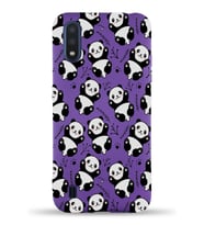 Samsung Galaxy M01 Uyumlu Lansman Kılıf Panda Tasarımlı İçi Kadife Kapak-Mor (Şeffaf)