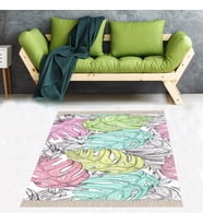 Tropikal Yaprak Desenli Renkli Dijital Baskılı Kaymaz Taban Modern Salon Halısı ve Yolluk (Çok Renkli)