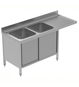 Electrolux Professional Tezgahaltı Bulaşık Makinesi İçin Dolaplı Tezgah, 2 Evyeli (500x500x290 Mm), Damlalığı Sağda, 2 Kayar Kapılı, 1800 Mm, Plus GLR2DSXPP